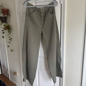 Pilcro Breaker Wide Leg Cotton Pants Olive Green Elastic Waist - Size Small